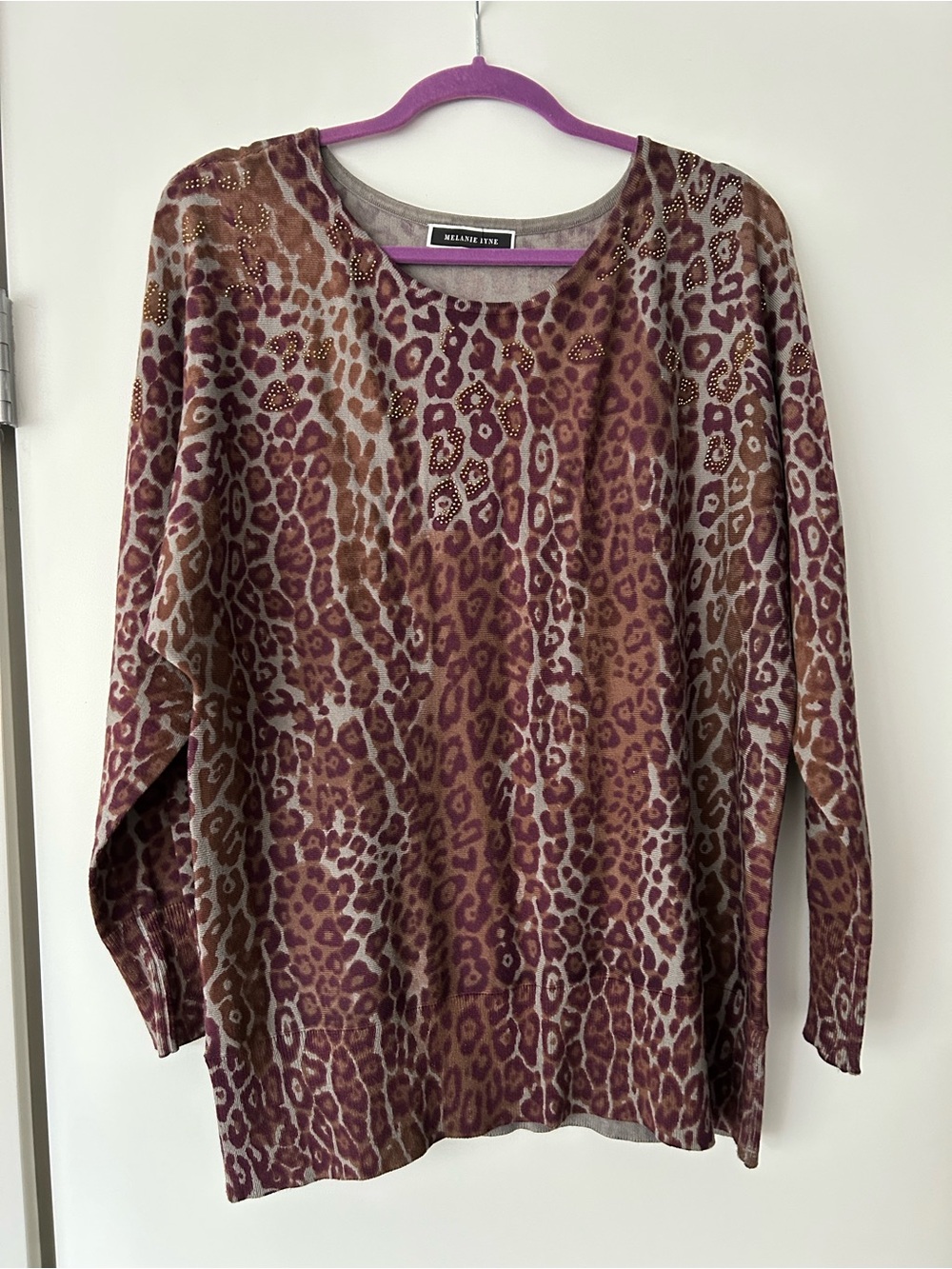 Women's Brown Leopard Print Dolman Sleeves Top